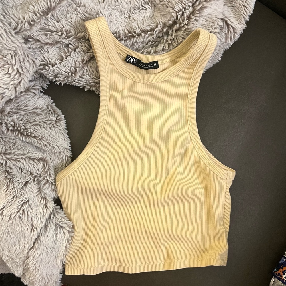 Zara Yellow Ribbed Halter Tank Top